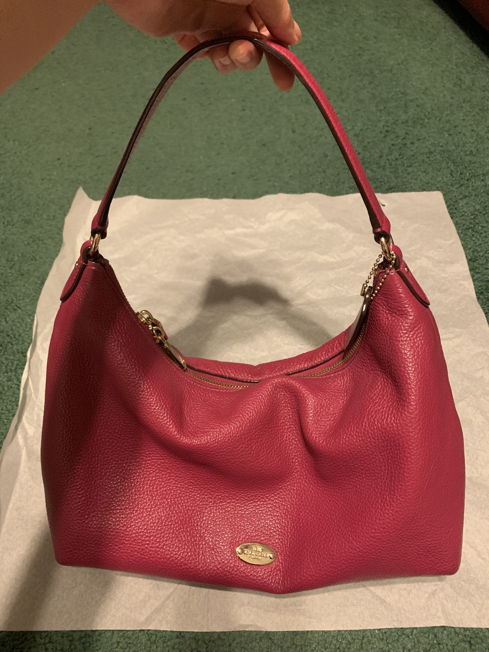 Coach Celeste Ruby/Pink Pebbled Leather Shoulder Bag with Gold Accents